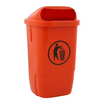 Afvalbak voor wand/paalbevestiging 50 ltr. oranje