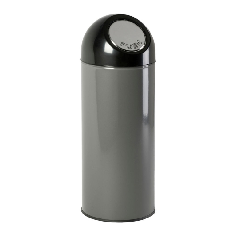 Afvalbak 55ltr Pushdeksel met onderbak metallic/zwart