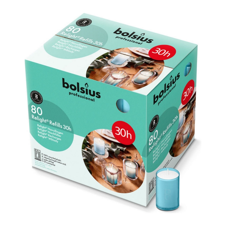 Bolsius | Professional Relight Navul 30H Aqua | 80 stuks