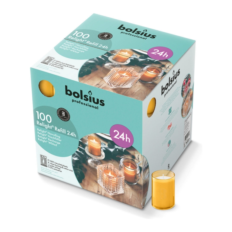 Bolsius | Professional Relight Navul 24H Amber | 100 stuks